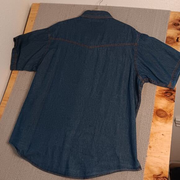 Plains Vintage Western Denim Shirt Men 2X  Blue Pearl Snap Big Mans Short Sleeve - Picture 10 of 15